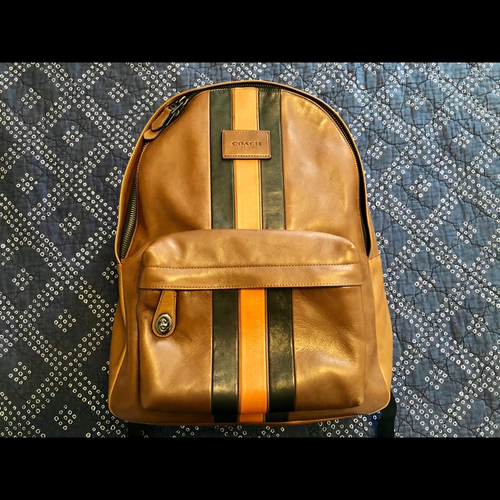 Coach West Backpack with varsity stripe.